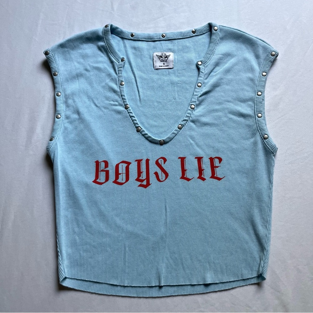 Boys Lie Light Blue Tank Top with Red Lettering